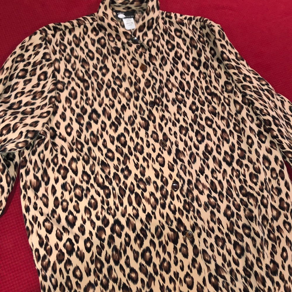 Vintage Silky Leopard Print Blouse Large